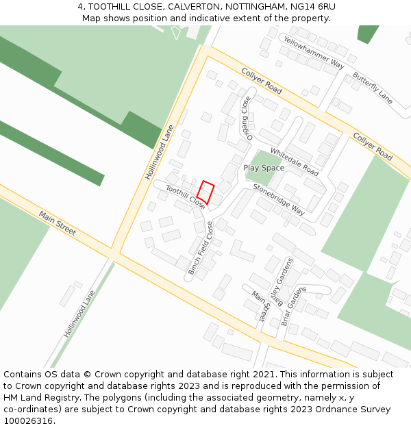 4, TOOTHILL CLOSE, CALVERTON, NOTTINGHAM, NG14 6RU: Location map and indicative extent of plot