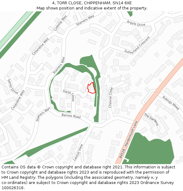 4, TORR CLOSE, CHIPPENHAM, SN14 6XE: Location map and indicative extent of plot