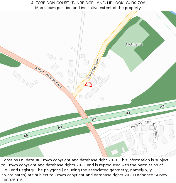 4, TORRIDON COURT, TUNBRIDGE LANE, LIPHOOK, GU30 7QA: Location map and indicative extent of plot