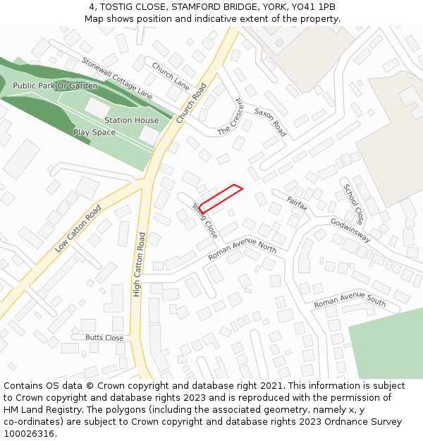 4, TOSTIG CLOSE, STAMFORD BRIDGE, YORK, YO41 1PB: Location map and indicative extent of plot