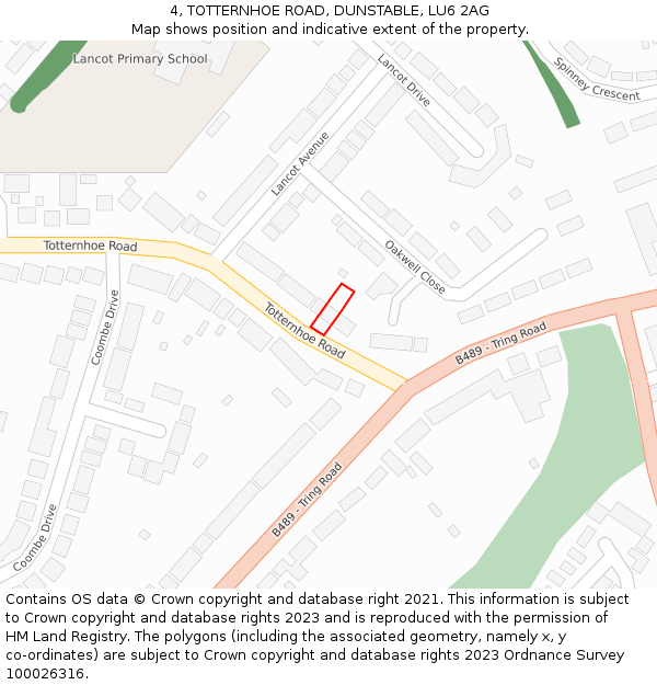 4, TOTTERNHOE ROAD, DUNSTABLE, LU6 2AG: Location map and indicative extent of plot