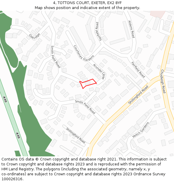 4, TOTTONS COURT, EXETER, EX2 8YF: Location map and indicative extent of plot