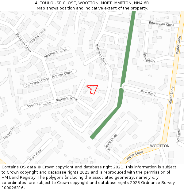 4, TOULOUSE CLOSE, WOOTTON, NORTHAMPTON, NN4 6RJ: Location map and indicative extent of plot