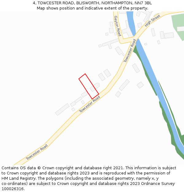 4, TOWCESTER ROAD, BLISWORTH, NORTHAMPTON, NN7 3BL: Location map and indicative extent of plot