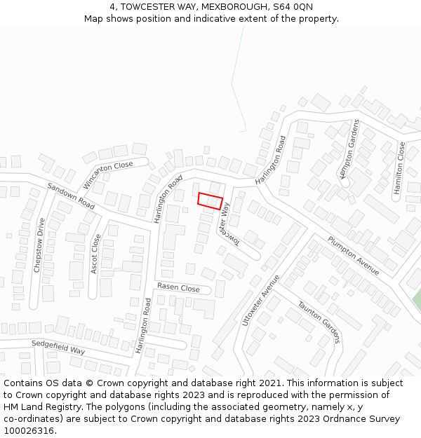 4, TOWCESTER WAY, MEXBOROUGH, S64 0QN: Location map and indicative extent of plot