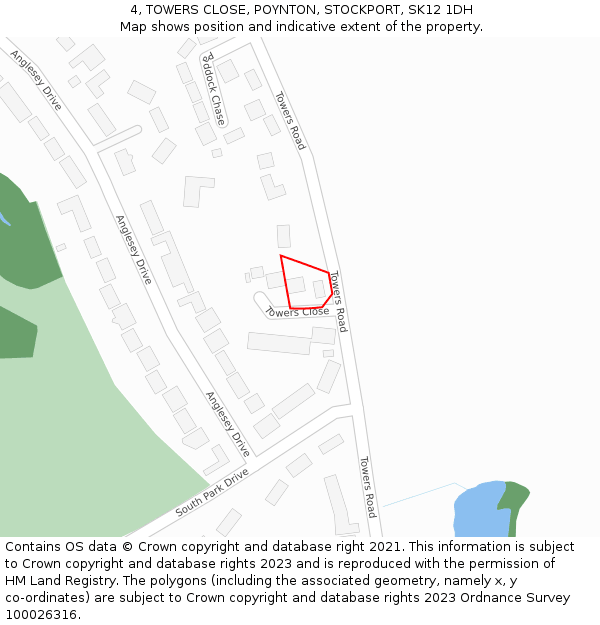 4, TOWERS CLOSE, POYNTON, STOCKPORT, SK12 1DH: Location map and indicative extent of plot