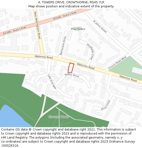 4, TOWERS DRIVE, CROWTHORNE, RG45 7LR: Location map and indicative extent of plot