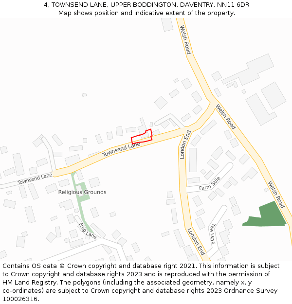 4, TOWNSEND LANE, UPPER BODDINGTON, DAVENTRY, NN11 6DR: Location map and indicative extent of plot