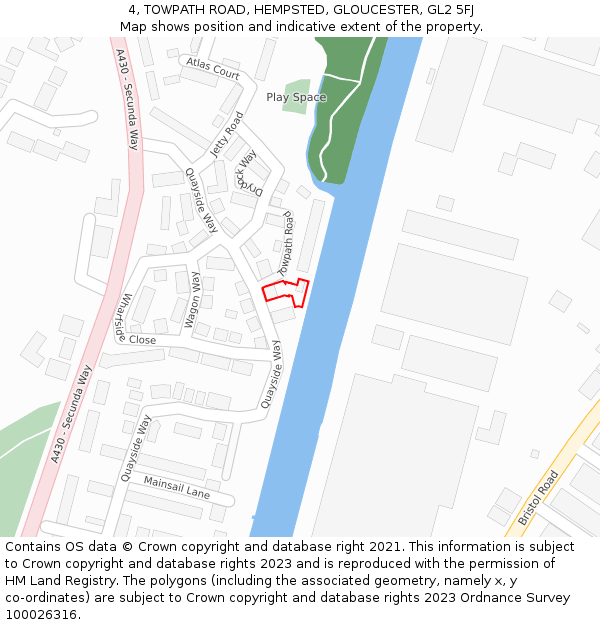 4, TOWPATH ROAD, HEMPSTED, GLOUCESTER, GL2 5FJ: Location map and indicative extent of plot
