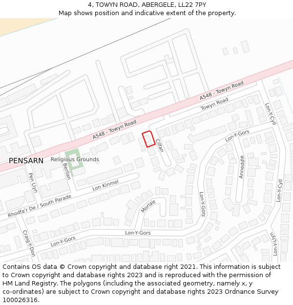 4, TOWYN ROAD, ABERGELE, LL22 7PY: Location map and indicative extent of plot