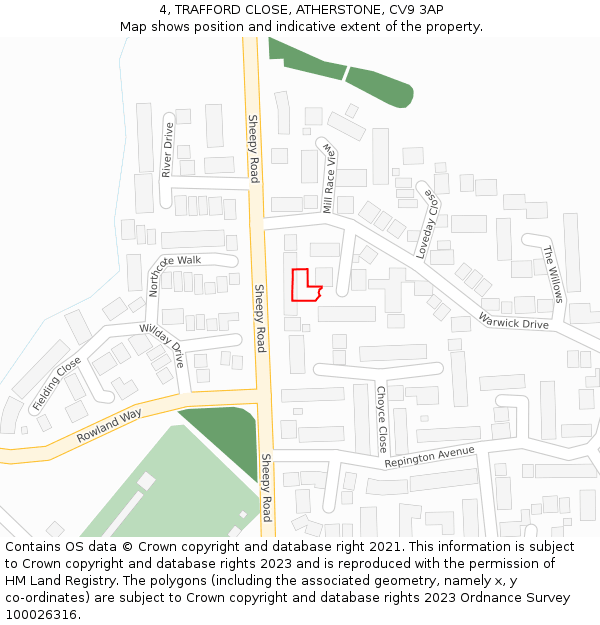4, TRAFFORD CLOSE, ATHERSTONE, CV9 3AP: Location map and indicative extent of plot