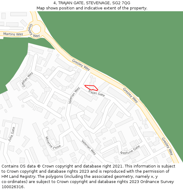 4, TRAJAN GATE, STEVENAGE, SG2 7QG: Location map and indicative extent of plot