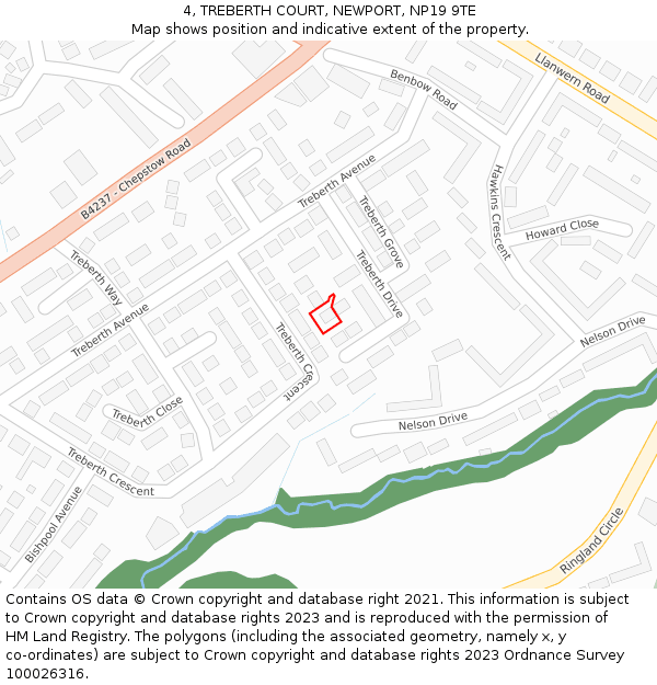4, TREBERTH COURT, NEWPORT, NP19 9TE: Location map and indicative extent of plot