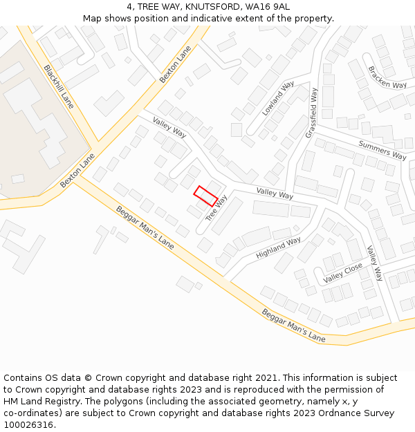 4, TREE WAY, KNUTSFORD, WA16 9AL: Location map and indicative extent of plot