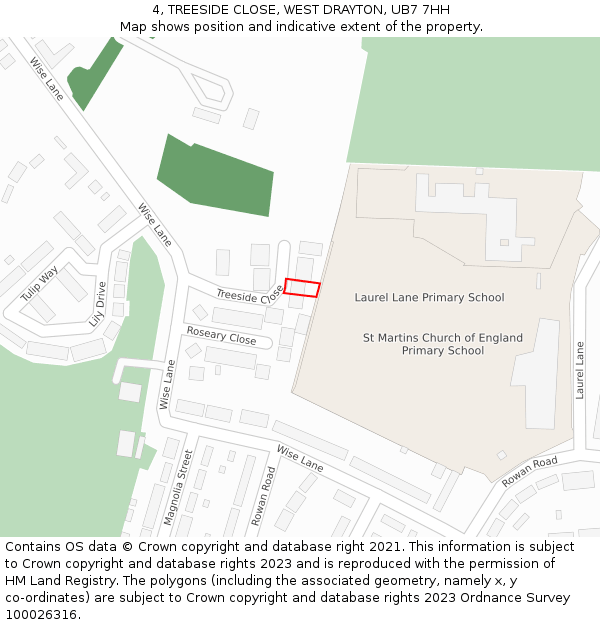 4, TREESIDE CLOSE, WEST DRAYTON, UB7 7HH: Location map and indicative extent of plot