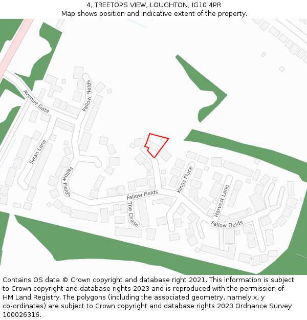 4, TREETOPS VIEW, LOUGHTON, IG10 4PR: Location map and indicative extent of plot