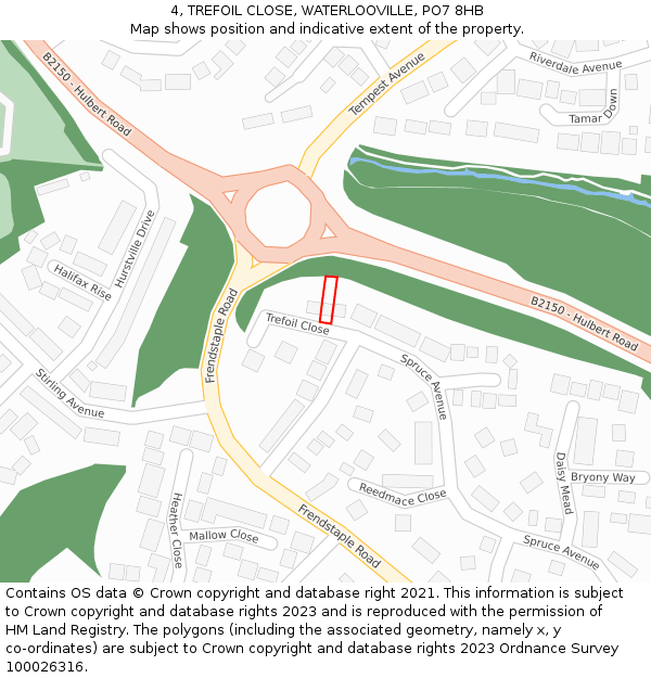 4, TREFOIL CLOSE, WATERLOOVILLE, PO7 8HB: Location map and indicative extent of plot