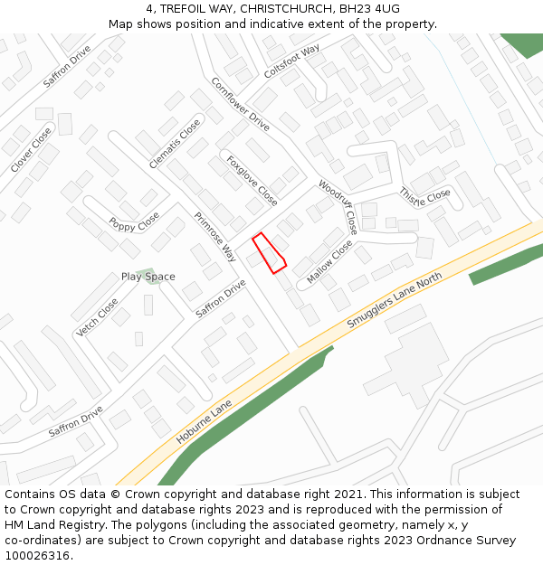 4, TREFOIL WAY, CHRISTCHURCH, BH23 4UG: Location map and indicative extent of plot