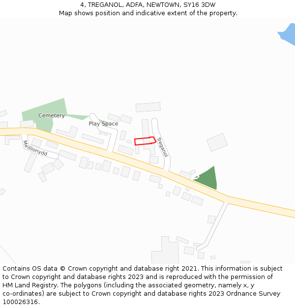 4, TREGANOL, ADFA, NEWTOWN, SY16 3DW: Location map and indicative extent of plot