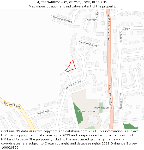 4, TREGARRICK WAY, PELYNT, LOOE, PL13 2NN: Location map and indicative extent of plot