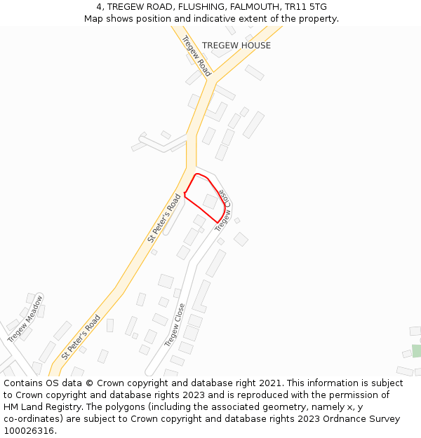 4, TREGEW ROAD, FLUSHING, FALMOUTH, TR11 5TG: Location map and indicative extent of plot