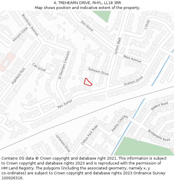 4, TREHEARN DRIVE, RHYL, LL18 3RR: Location map and indicative extent of plot