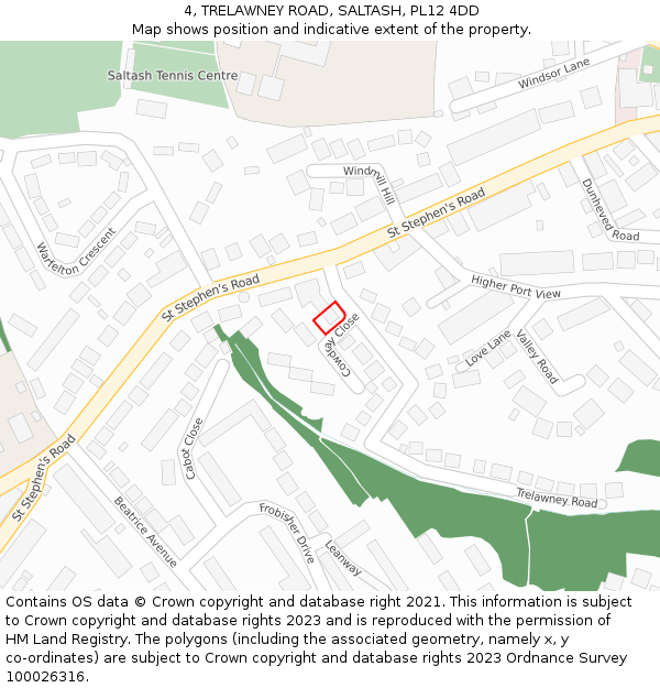 4, TRELAWNEY ROAD, SALTASH, PL12 4DD: Location map and indicative extent of plot