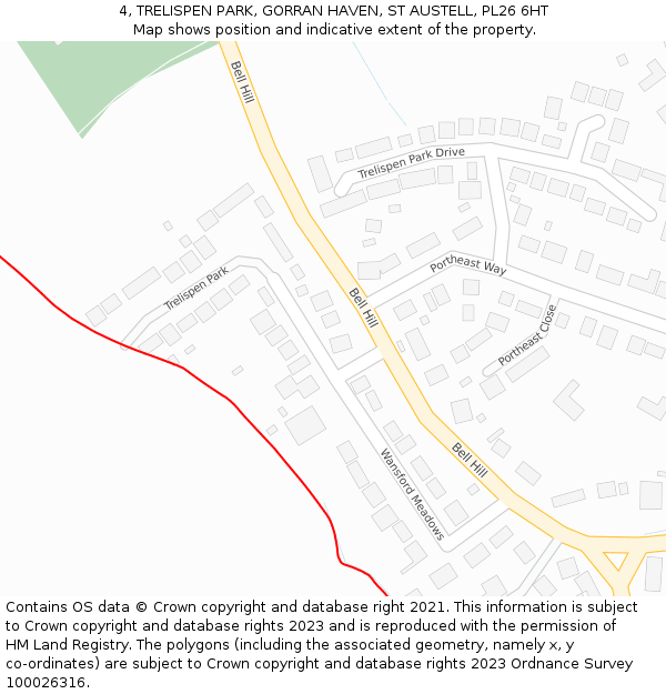 4, TRELISPEN PARK, GORRAN HAVEN, ST AUSTELL, PL26 6HT: Location map and indicative extent of plot