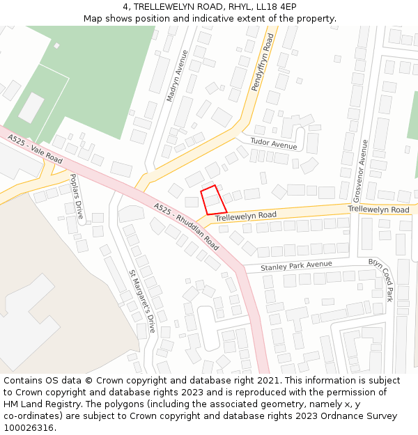 4, TRELLEWELYN ROAD, RHYL, LL18 4EP: Location map and indicative extent of plot