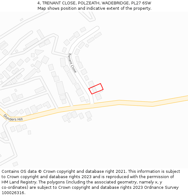 4, TRENANT CLOSE, POLZEATH, WADEBRIDGE, PL27 6SW: Location map and indicative extent of plot