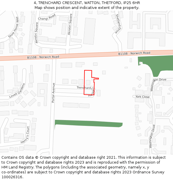 4, TRENCHARD CRESCENT, WATTON, THETFORD, IP25 6HR: Location map and indicative extent of plot