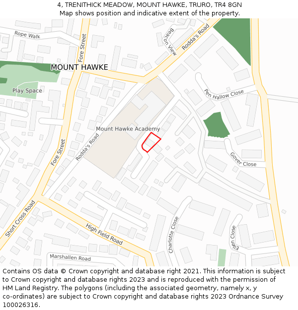 4, TRENITHICK MEADOW, MOUNT HAWKE, TRURO, TR4 8GN: Location map and indicative extent of plot