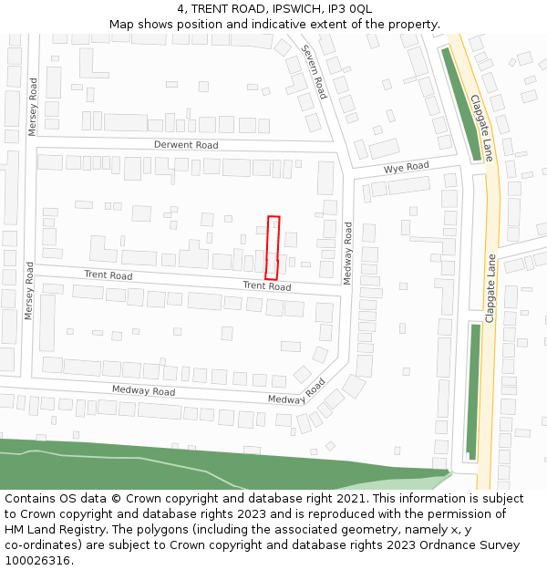 4, TRENT ROAD, IPSWICH, IP3 0QL: Location map and indicative extent of plot