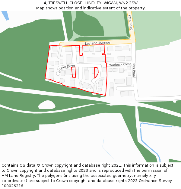 4, TRESWELL CLOSE, HINDLEY, WIGAN, WN2 3SW: Location map and indicative extent of plot