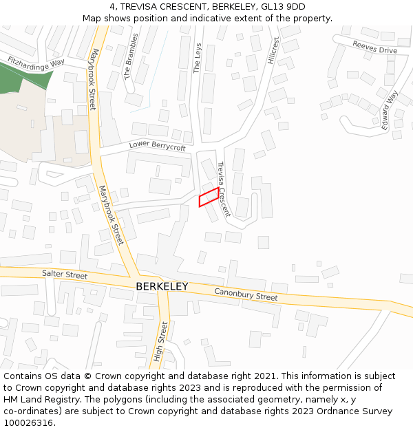 4, TREVISA CRESCENT, BERKELEY, GL13 9DD: Location map and indicative extent of plot