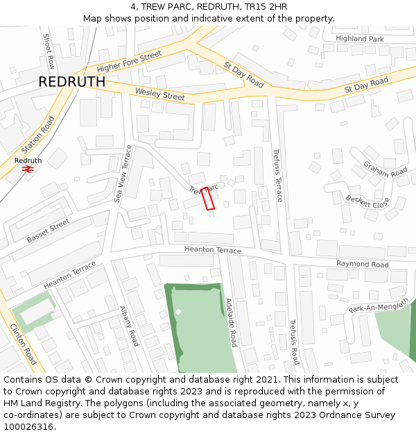 4, TREW PARC, REDRUTH, TR15 2HR: Location map and indicative extent of plot