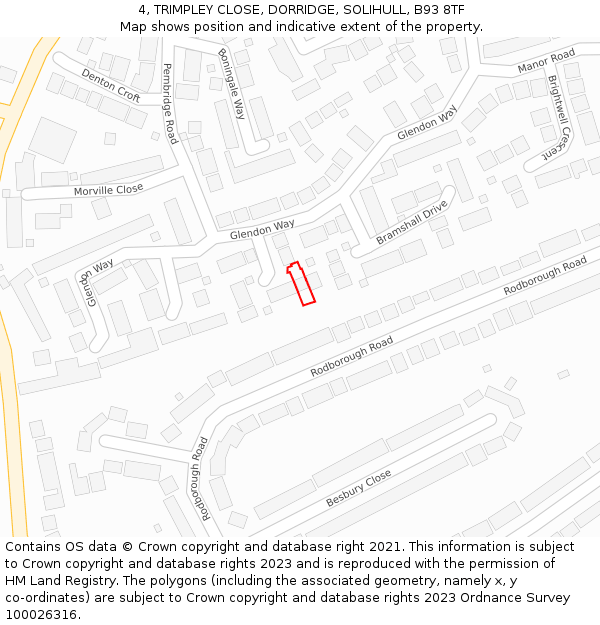 4, TRIMPLEY CLOSE, DORRIDGE, SOLIHULL, B93 8TF: Location map and indicative extent of plot