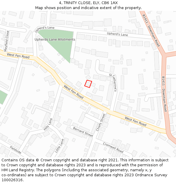 4, TRINITY CLOSE, ELY, CB6 1AX: Location map and indicative extent of plot