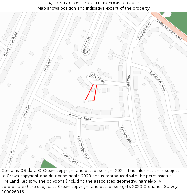 4, TRINITY CLOSE, SOUTH CROYDON, CR2 0EP: Location map and indicative extent of plot