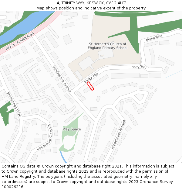 4, TRINITY WAY, KESWICK, CA12 4HZ: Location map and indicative extent of plot