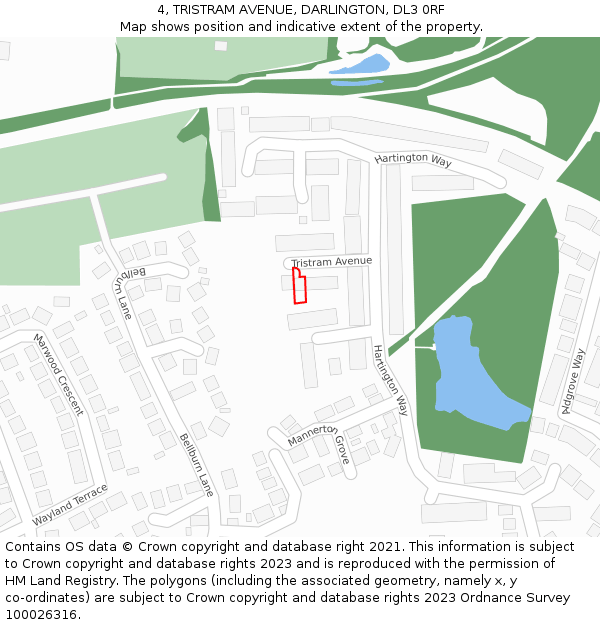 4, TRISTRAM AVENUE, DARLINGTON, DL3 0RF: Location map and indicative extent of plot