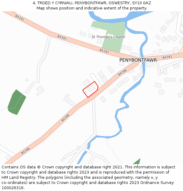 4, TROED Y CYRNIAU, PENYBONTFAWR, OSWESTRY, SY10 0AZ: Location map and indicative extent of plot