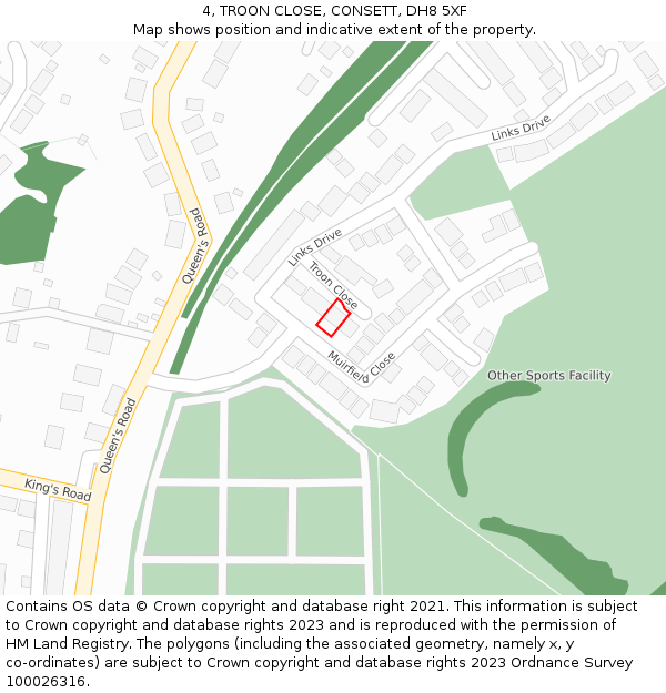 4, TROON CLOSE, CONSETT, DH8 5XF: Location map and indicative extent of plot