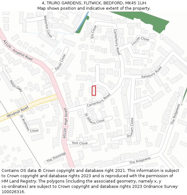 4, TRURO GARDENS, FLITWICK, BEDFORD, MK45 1UH: Location map and indicative extent of plot