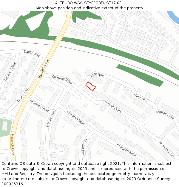 4, TRURO WAY, STAFFORD, ST17 0FH: Location map and indicative extent of plot