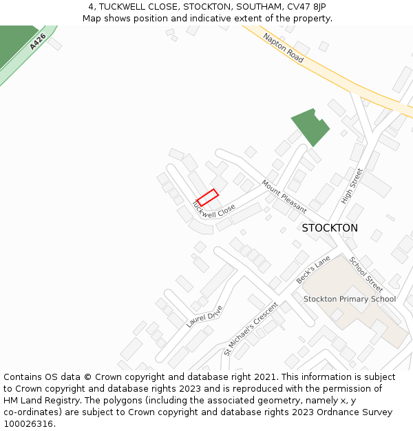 4, TUCKWELL CLOSE, STOCKTON, SOUTHAM, CV47 8JP: Location map and indicative extent of plot