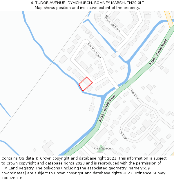 4, TUDOR AVENUE, DYMCHURCH, ROMNEY MARSH, TN29 0LT: Location map and indicative extent of plot