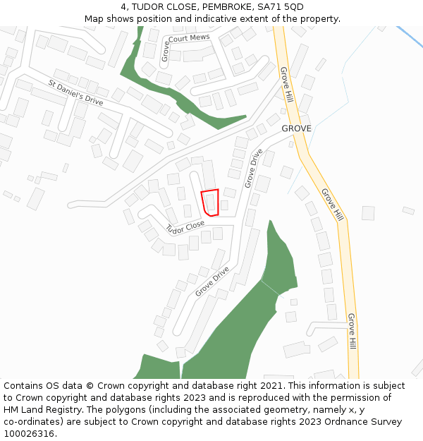 4, TUDOR CLOSE, PEMBROKE, SA71 5QD: Location map and indicative extent of plot