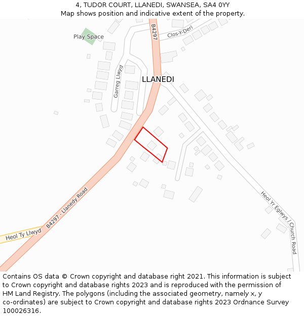 4, TUDOR COURT, LLANEDI, SWANSEA, SA4 0YY: Location map and indicative extent of plot