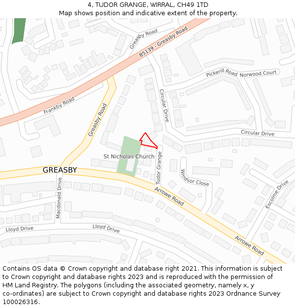 4, TUDOR GRANGE, WIRRAL, CH49 1TD: Location map and indicative extent of plot